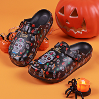 Skeleton And Rose Women's Clogs For Halloween - Fashionable Flat Sandals With Buckle Straps Custom Clogs